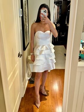 Wedding Dress❕Strapless White Sweetheart Ruffle Mini Dress